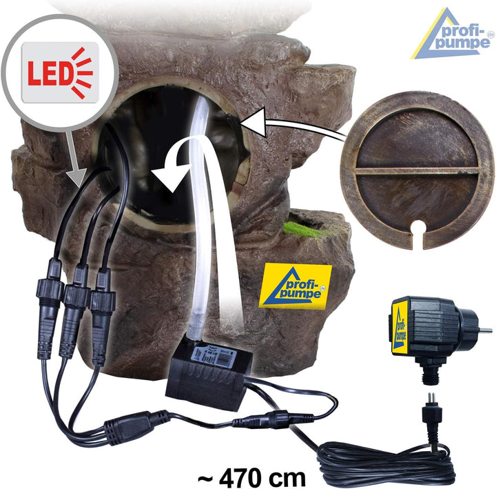 profi-pumpe.de Gartenbrunnen, Zimmerbrunnen Stein-Kaskade Schwarzwald mit Led Licht 230V für Garten,