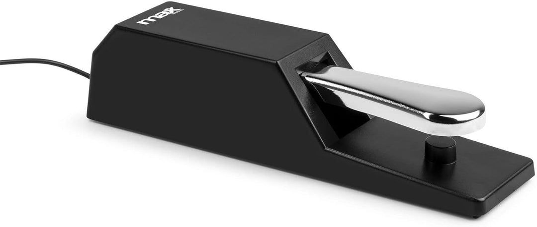 MAX Universal Sustain Pedal – Haltepedal mit Chromoptik Polaritätsschalter und rutschfester Gummisoh