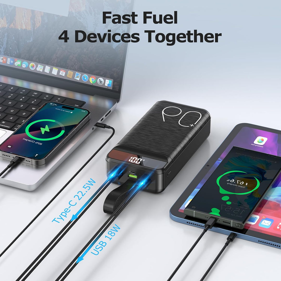 Power Bank 60000mAh 22,5W Schnellladung Tragbares Ladegerät USB-C Schnellladung mit 4 Ausgängen &amp; 3