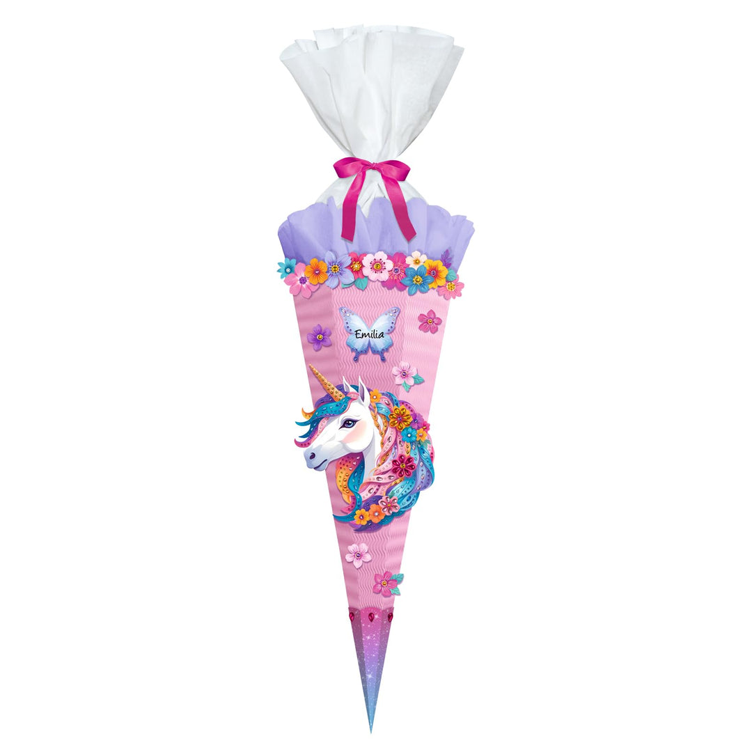 Ursus 10040001 - Diamond Painting Schultüten-Bastelset Easy Line "Fancy Unicorn", Rosa, 6-eckig, aus