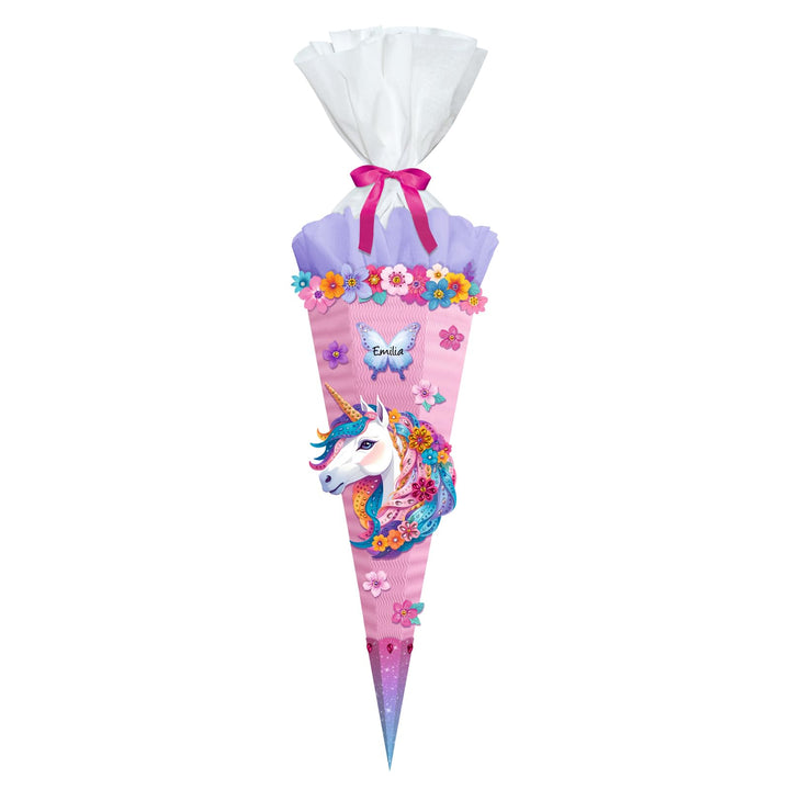 Ursus 10040001 - Diamond Painting Schultüten-Bastelset Easy Line "Fancy Unicorn", Rosa, 6-eckig, aus