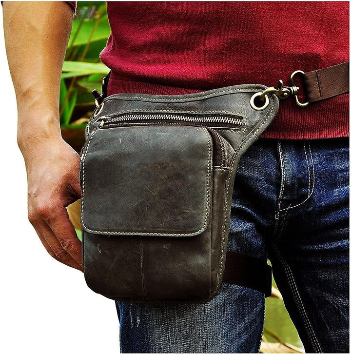 Le'aokuu Herren Echtes Leder Tasche Beinbeutel Beintasche Aussenbeintasche Hüfttasche Drop Leg Thigh