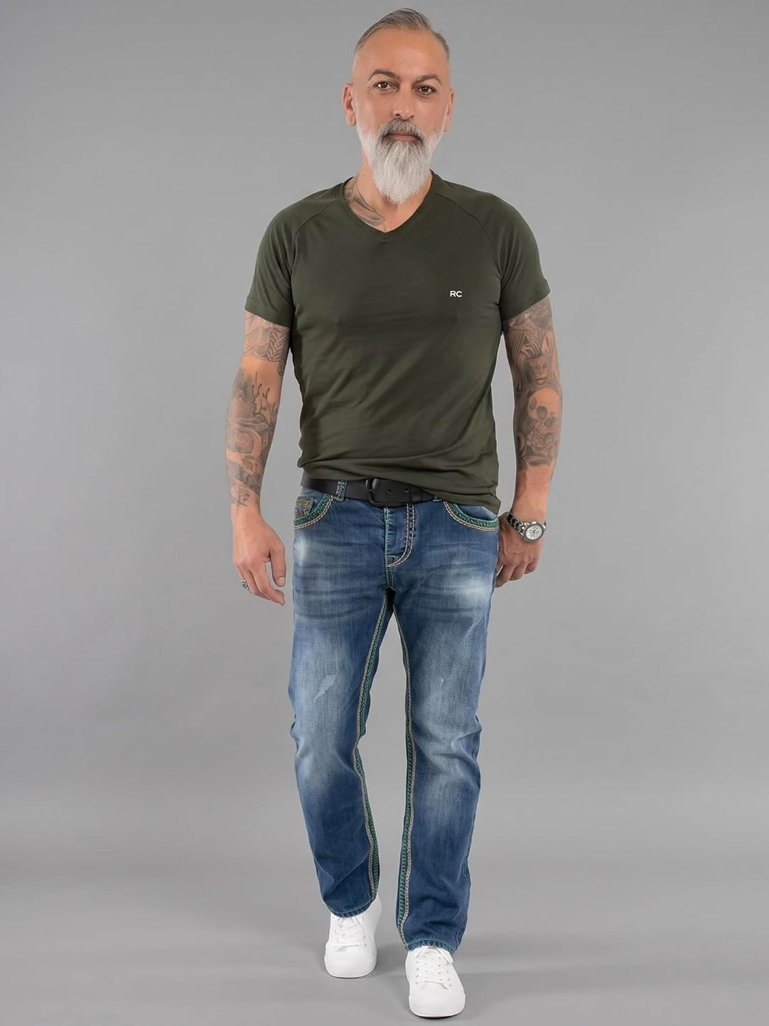 Rock Creek Herren Designer Jeans Hose Dicke Nähte Vintage Blau RC-2056 34W / 34L Dunkelblau - Rc-236