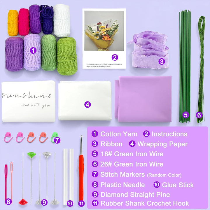 BoloShine Häkelset Blumen, Rose Blumenstrauss Häkelset für Anfänger Erwachsene, Häkelblumen Set mit
