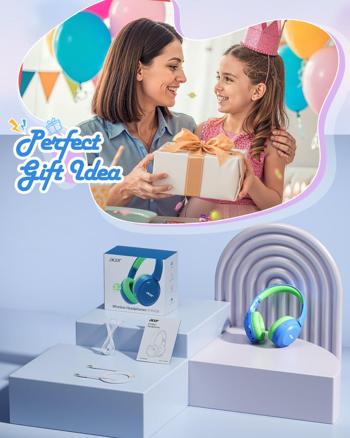 Acer Kinder Bluetooth Kopfhörer, 85/94dB Lautstärkebegrenzer, Faltbare Kabellose Over-Ear-Kopfhörer