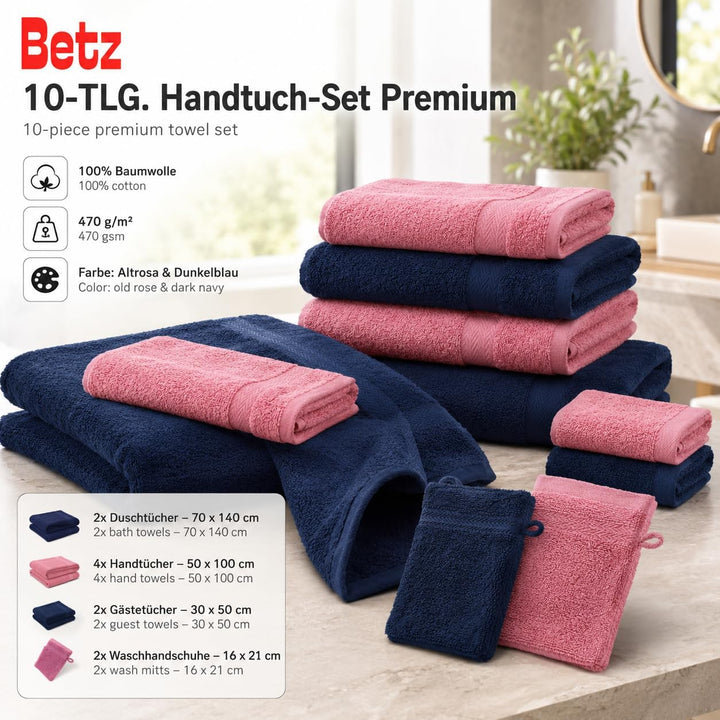 Betz 10-TLG. Handtuch-Set Premium 100% Baumwolle 2 Duschtücher 4 Handtücher 2 Gästetücher 2 Waschhan