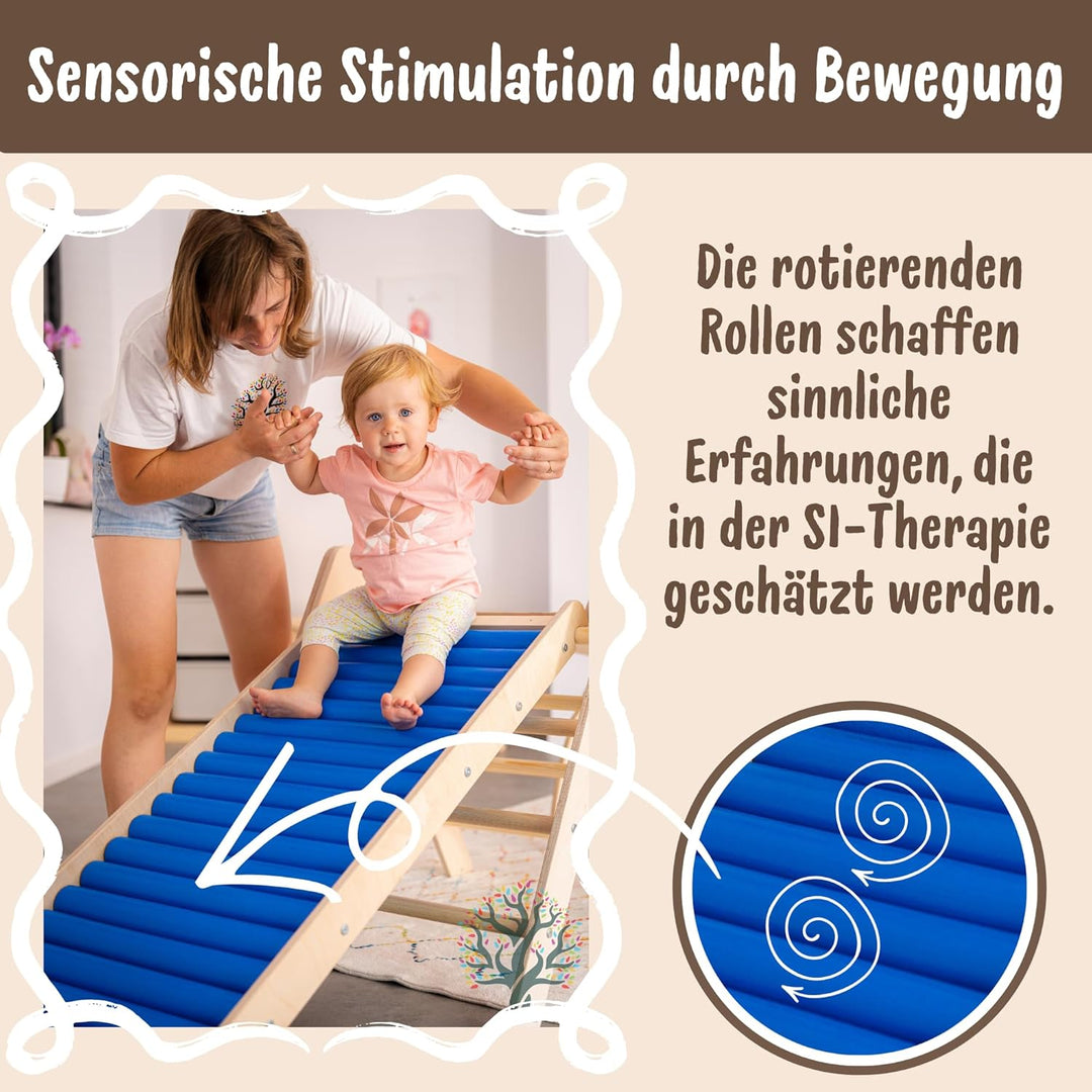WoodsCraft 4in1 Set: Kletterdreieck mit Rutsche Indoor/Klettern Rampe, Rollenrutsche & Kletterbogen