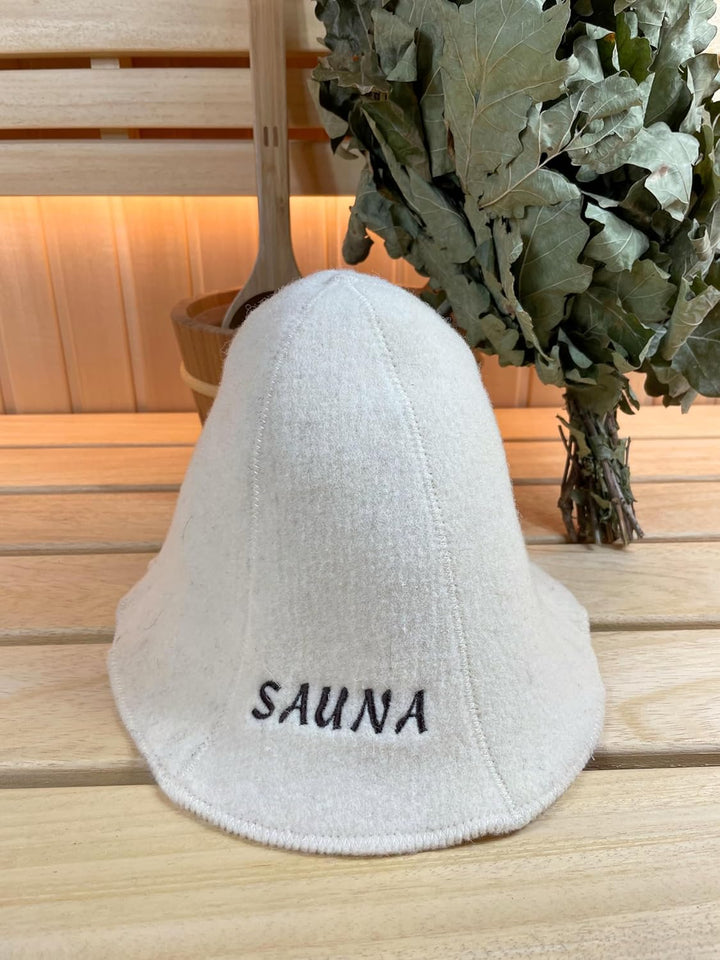 Ger3as Saunahut 100% Wolle mit Stickerei für Damen und Herren, Wellness Mütze Premium Qualität, Saun