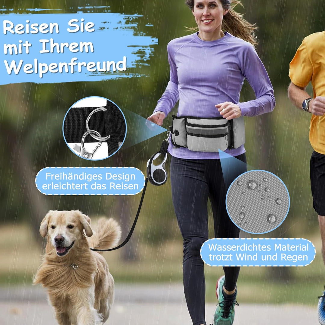 Leckerlibeutel Hundetraining, Robuste Bauchtasche mit Kotbeutelspender, Flaschenhalter, Reflektor &