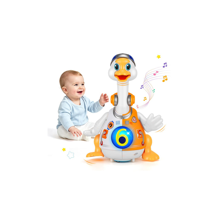 MOMSIV Musik-Gans Babyspielzeug für 6–12 Monate, Musik-Krabbelspielzeug mit Licht &amp; Sound für Baby,