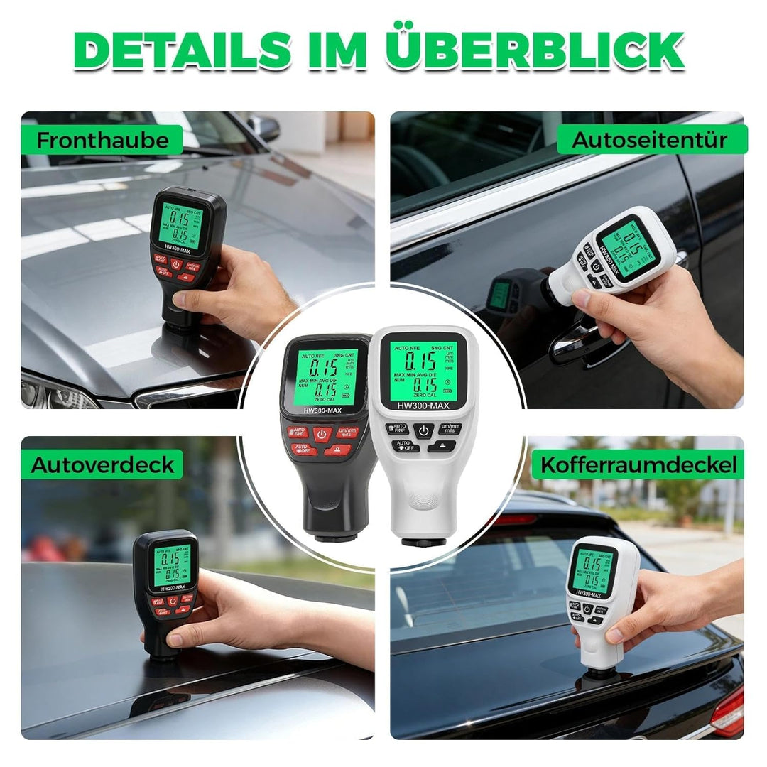 Digitales Lackmessgerät Auto, 0-2000 µm Lackdickenmessgerät für Auto, Einheitenumrechnung (Mikron, M