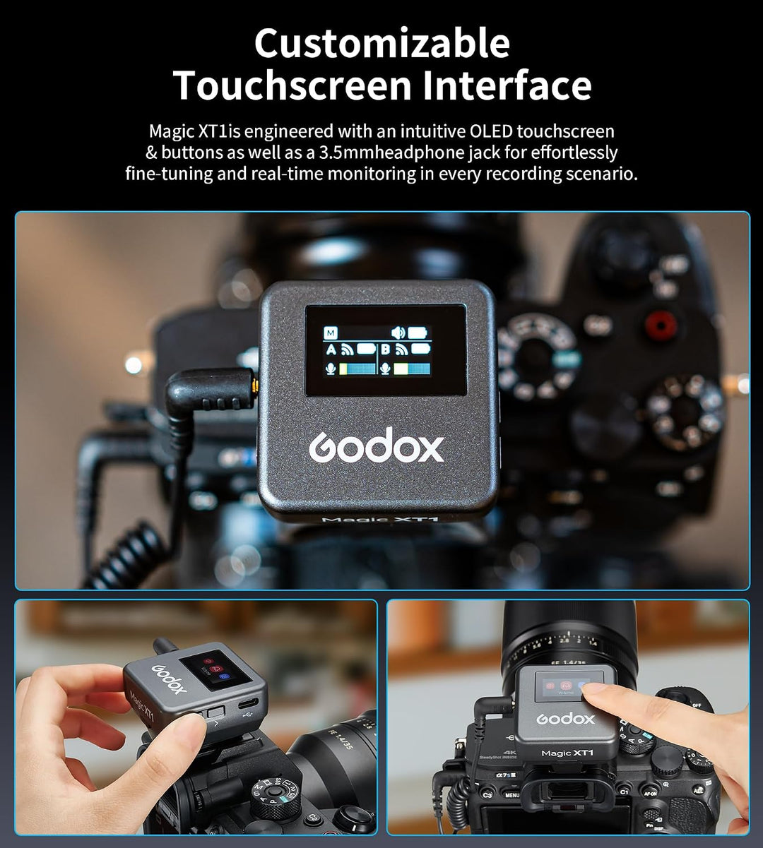 Godox Drahtloses Lavalier-Mikrofon mit Rauschunterdrückung &amp; OLED-Touchscreen,16H Batterielebensdaue