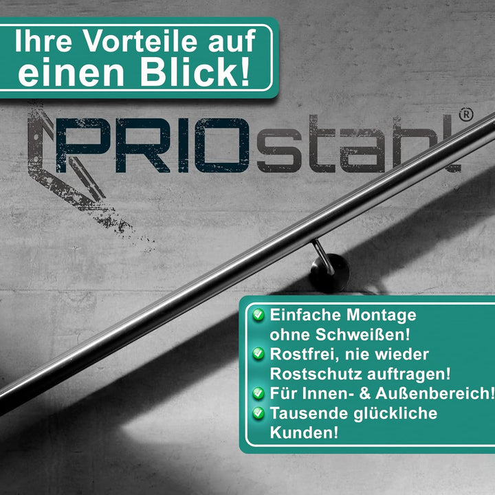 PRIOstahl Handlaufhalter Wandhalter Handlaufstütze für Handlauf - 4 x Handlaufträger an die Wand 2-L