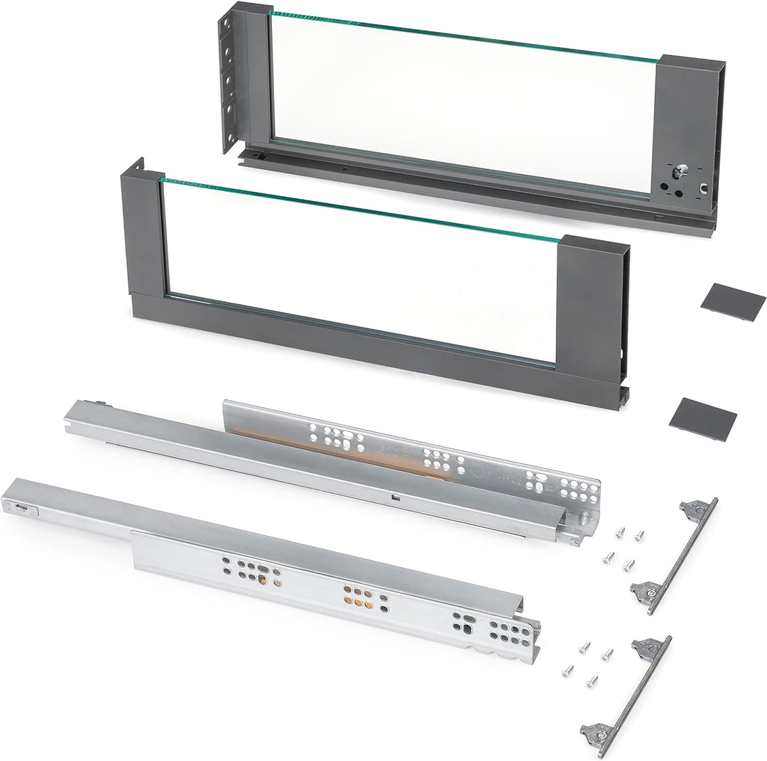 Emuca - Vertex Aussenschublade 40 kg Höhe 178 mm mit Glaswänden, 500 mm, Grau anthrazit, Stahl und A