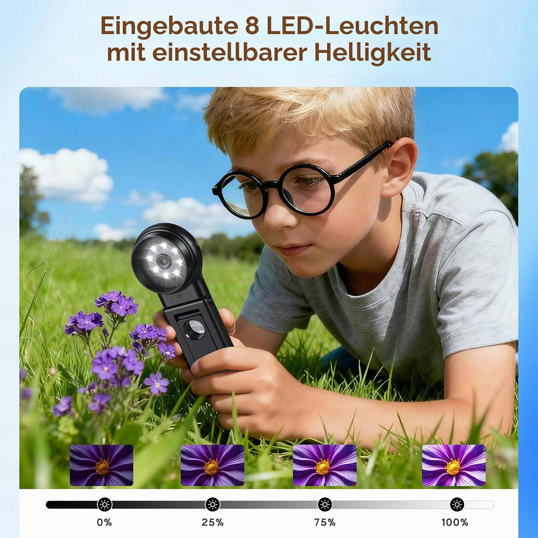 Handy Mikroskop 500X Vergrösserung Digitales Taschenmikroskop Tragbares 2" IPS Bildschirm Microscope