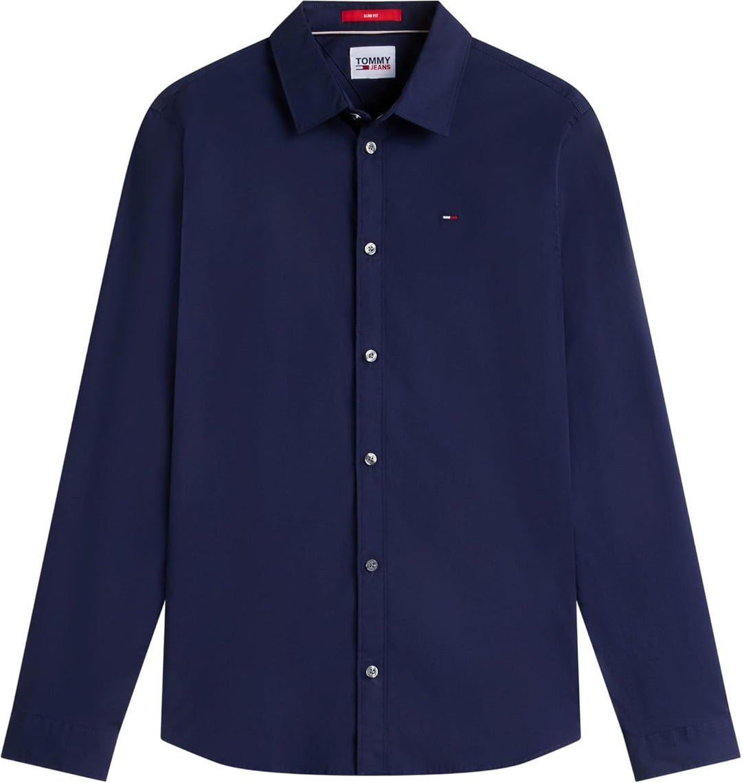 Tommy Jeans Herren Hemd Original Stretch Shirt Slim Fit, Blau (Black Iris)