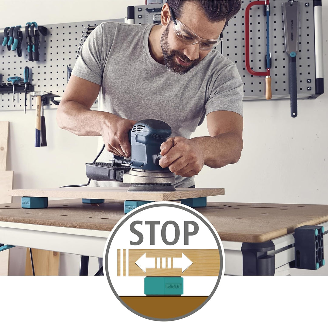 wolfcraft Multifunktionale Werkstückauflagen I 6892000 I Rutschfeste Auflage für Werkstücke, 4 Stück