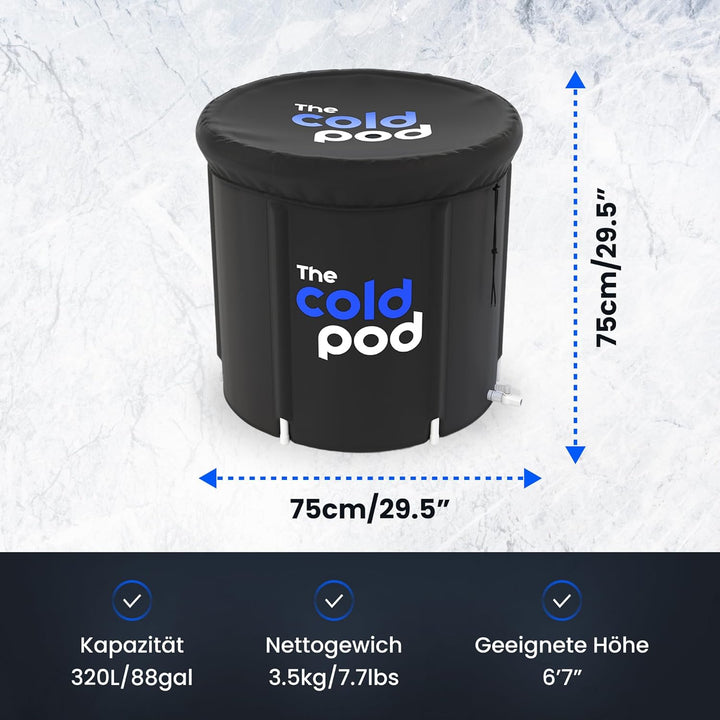 Eisbad Tonne für Athleten mit Abdeckung, 75cm tragbares Ice Bath tub für Kryotherapie, The Cold Pod