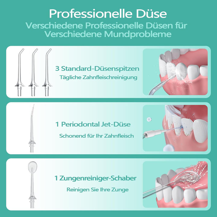 OasiSmile Munddusche Kabellos Elektrisch, Munddusche Testsieger 2026, 4 Modi & 5 360° Jet-Tipps Düse