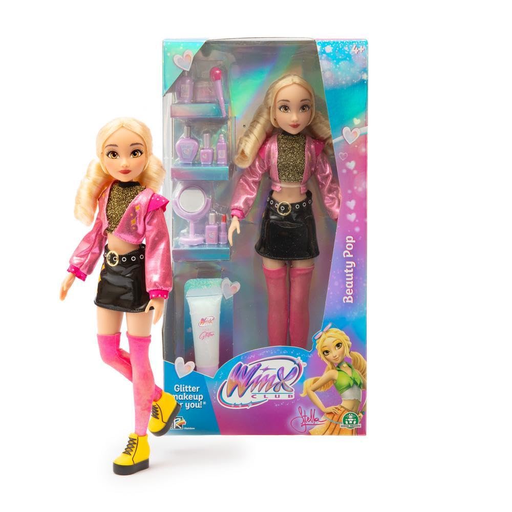 Winx Club Beauty Pop Doll – Stella with Glam Concert Outfit &amp; Glitter Gel – Fully Articulated Fairy