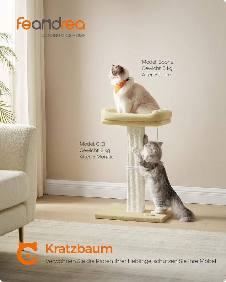 Feandrea Kratzbaum, Katzenbaum mit 40 x 30 cm Plattform aus Plüsch, Kratzstamm, Katzenkratzbaum, 71