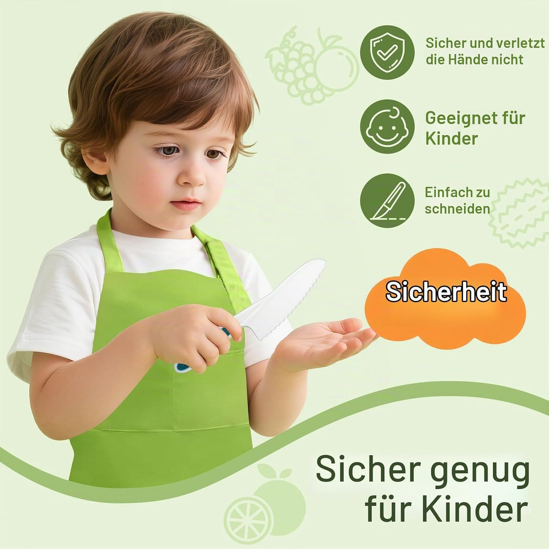 15 Stück Kindermesser, Mit Faltbarer Aufbewahrungsbox Und Schürzen, Für Kindermesser Ab 3 4 5 6 Jahr