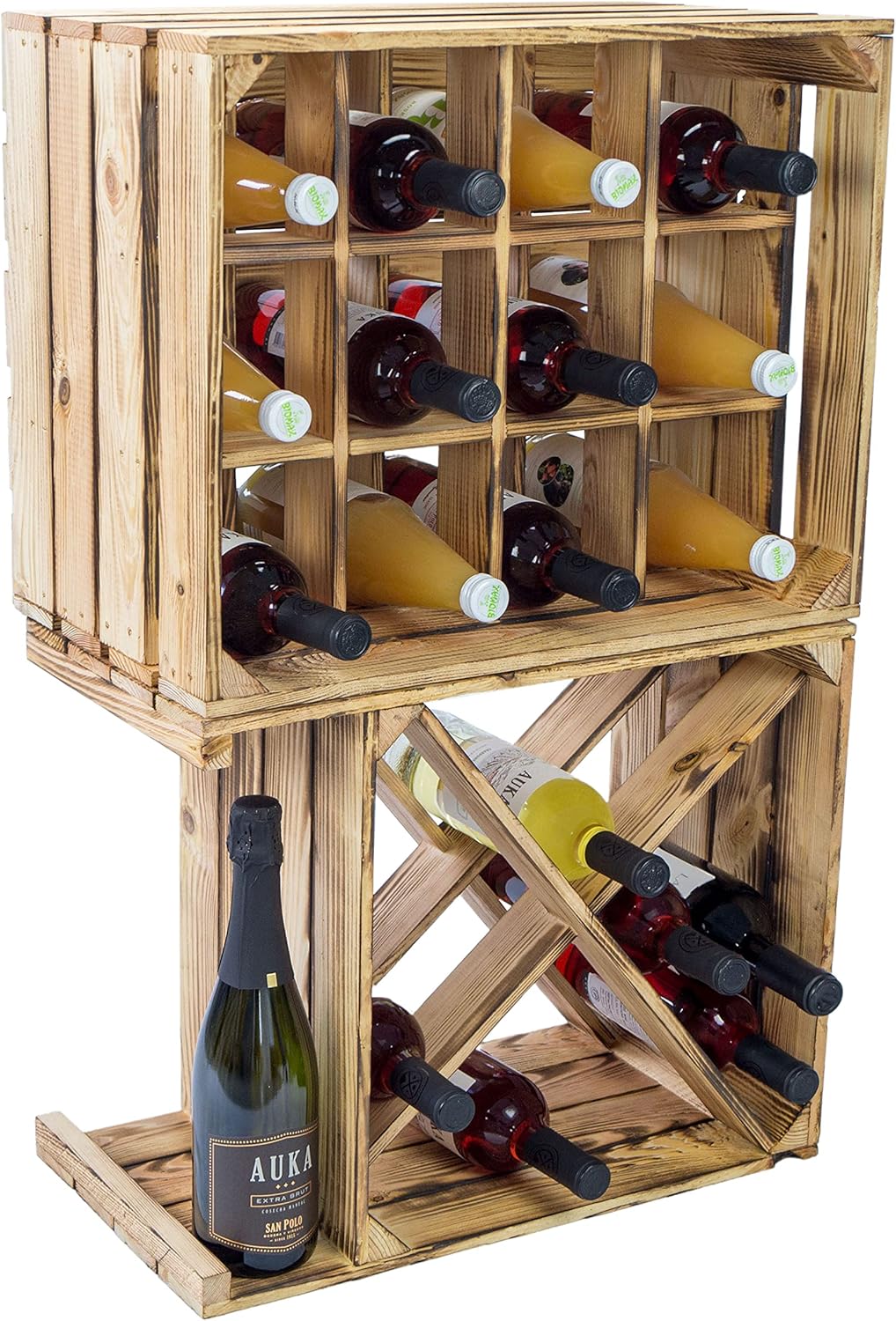 Flaschenregal Henry / Natur / geflammt Masse ca 50x40x30cm Regalkiste Flaschenablage Weinregal Apfel