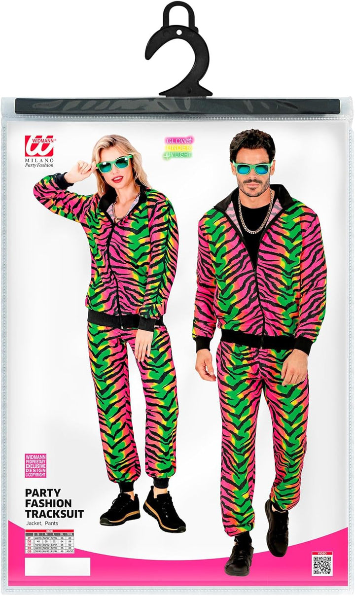 Widmann Trainingsanzug Neon Regenbogen für Erwachsene | Mehrfarbig - Jogginganzug 80er Jahre, Neon F