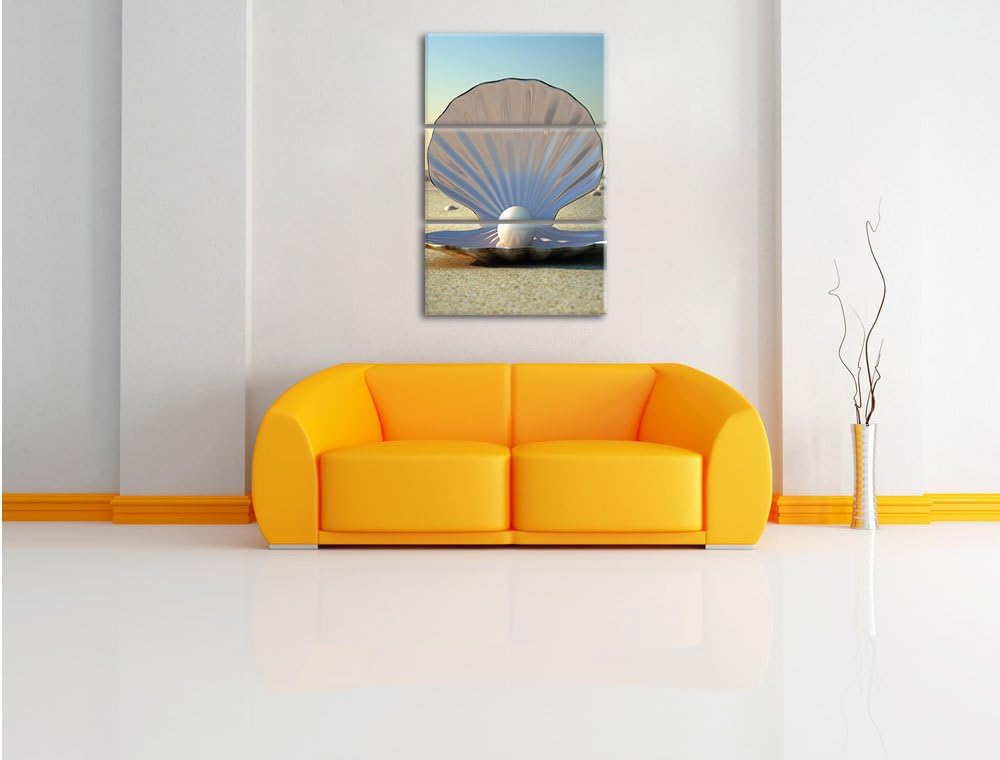 Pixxprint Perlenmuschel am Strand 3-Teiler Leinwandbild 120x80 Bild auf Leinwand