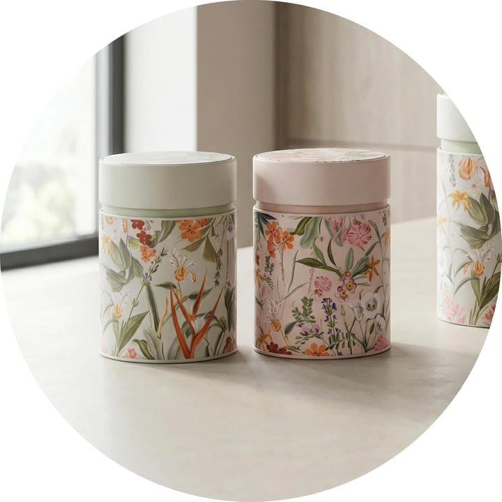 MediMuc Dose Mira 150g 2er Set - mit blumigen Motiven aufwendig lackiert, Stülpverschluss - Vorratsd