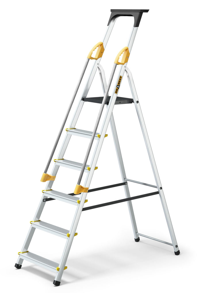 DRABEST Leiter PRO Serie Aluleiter 6 Stufen Klapptrittleiter mit Sicherheits Handläufen Haushaltslei