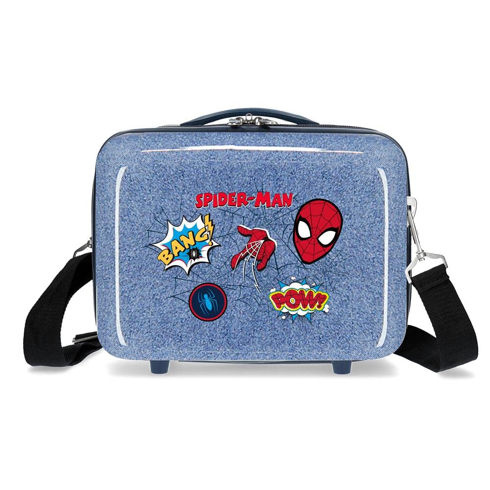 Marvel Spiderman Denim Kulturbeutel, anpassbar, mit Umhängetasche, Blau, 29 x 21 x 15 cm, starr, ABS