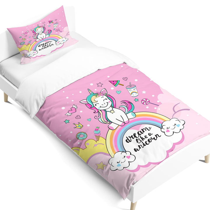 AVJWWD Einhorn Bettwäsche Set Kinder Mikrofaser Bettwäsche Cartoon Einhorn 3D Gedruckt Bettbezug 3 T
