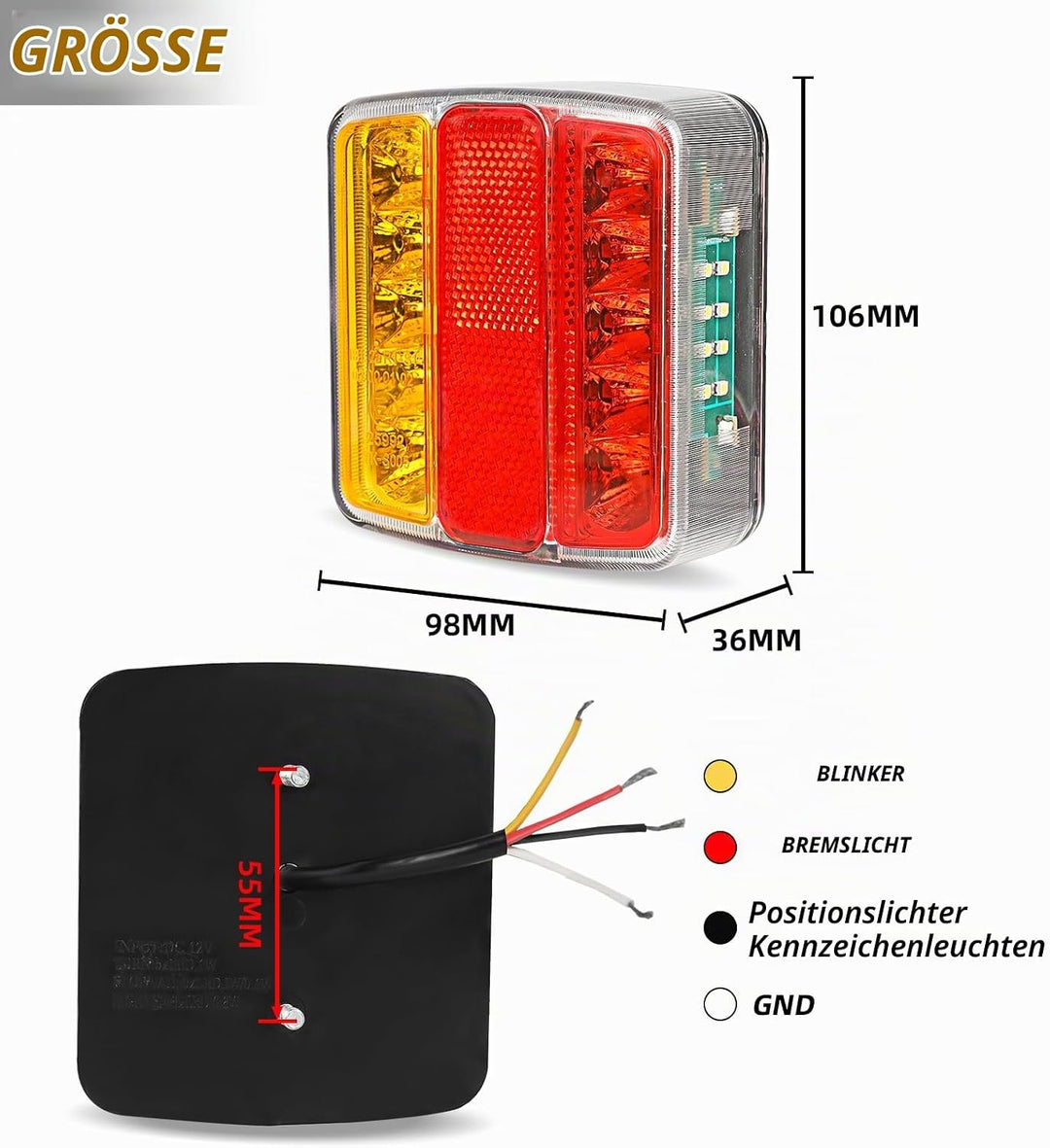 AOHEWEI LED Anhänger Rückleuchten 12V Beleuchtung Bremslichten Lkw Heckleuchte Blinklicht Hinten Was