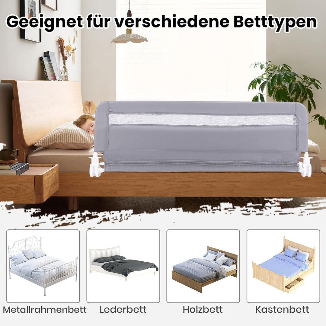 COSTWAY Bettgitter klappbar für Kleinkinder, 120 x 42 cm Bettschutzgitter mit Sicherheitsgurt & abne