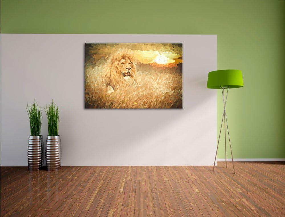 Pixxprint mächtiger Löwe Kunst als Leinwandbild/Grösse: 100x70 / Wandbild/Kunstdruck/fertig bespannt