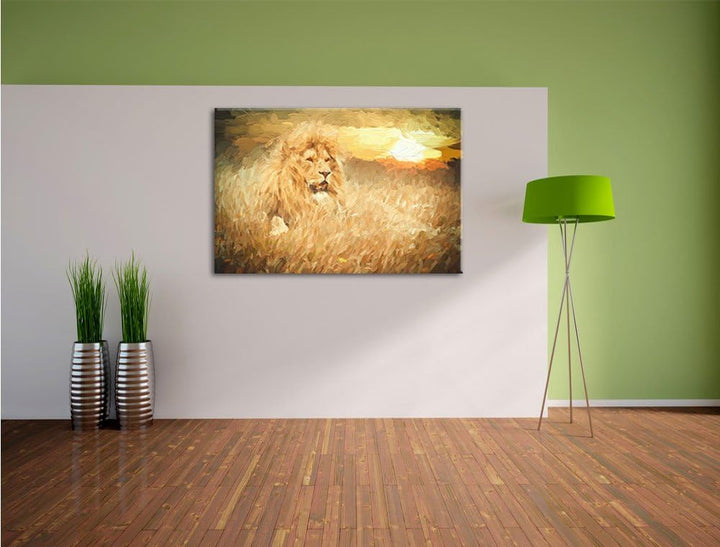 Pixxprint mächtiger Löwe Kunst als Leinwandbild/Grösse: 100x70 / Wandbild/Kunstdruck/fertig bespannt