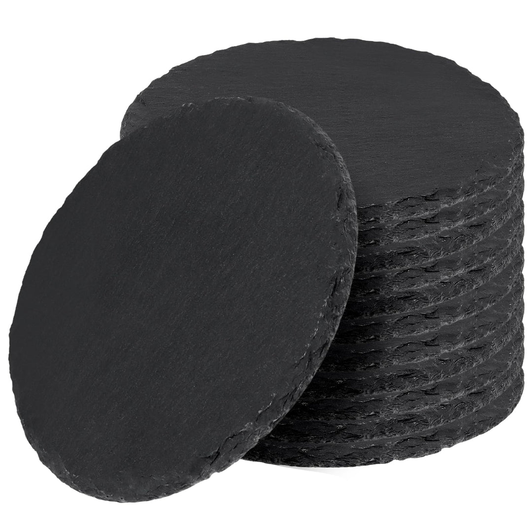 12 Stück 12cm Schwarz Schiefer Untersetzer Rund, Runde Schiefer Getränkeuntersetzer, Schieferplatte