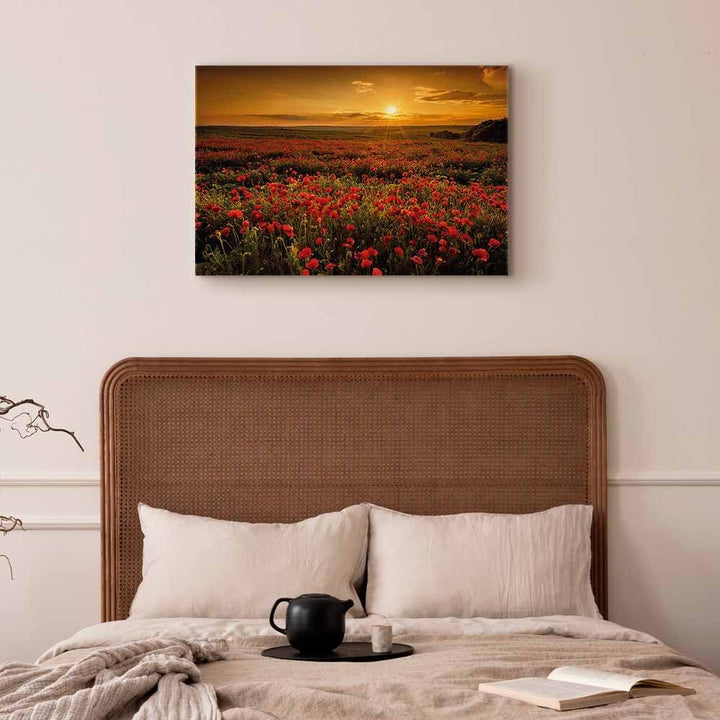 murando - Bilder Mohblumen Feld 120x80 cm Leinwandbild 1 tlg Kunstdruck modern Wandbilder XXL Wandde