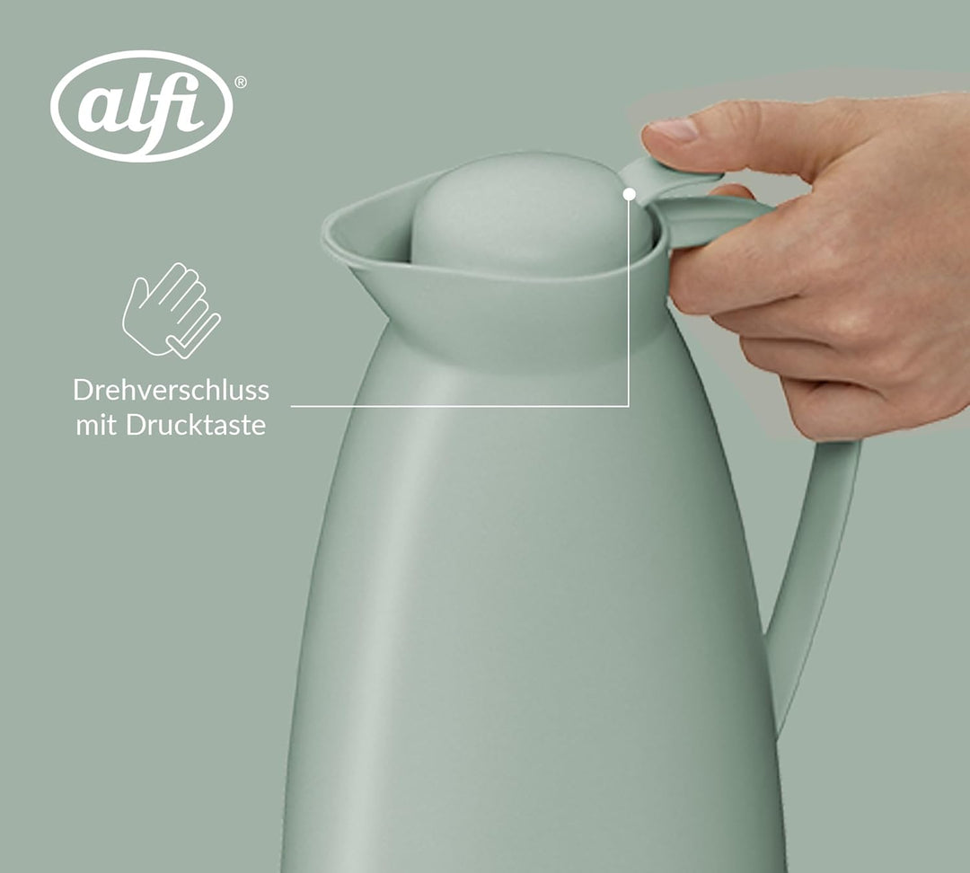 alfi ECO 1,0l, mint grün, Isolierkanne mit hygienischem Hartglaseinsatz aus Kunststoff, Drehverschlu