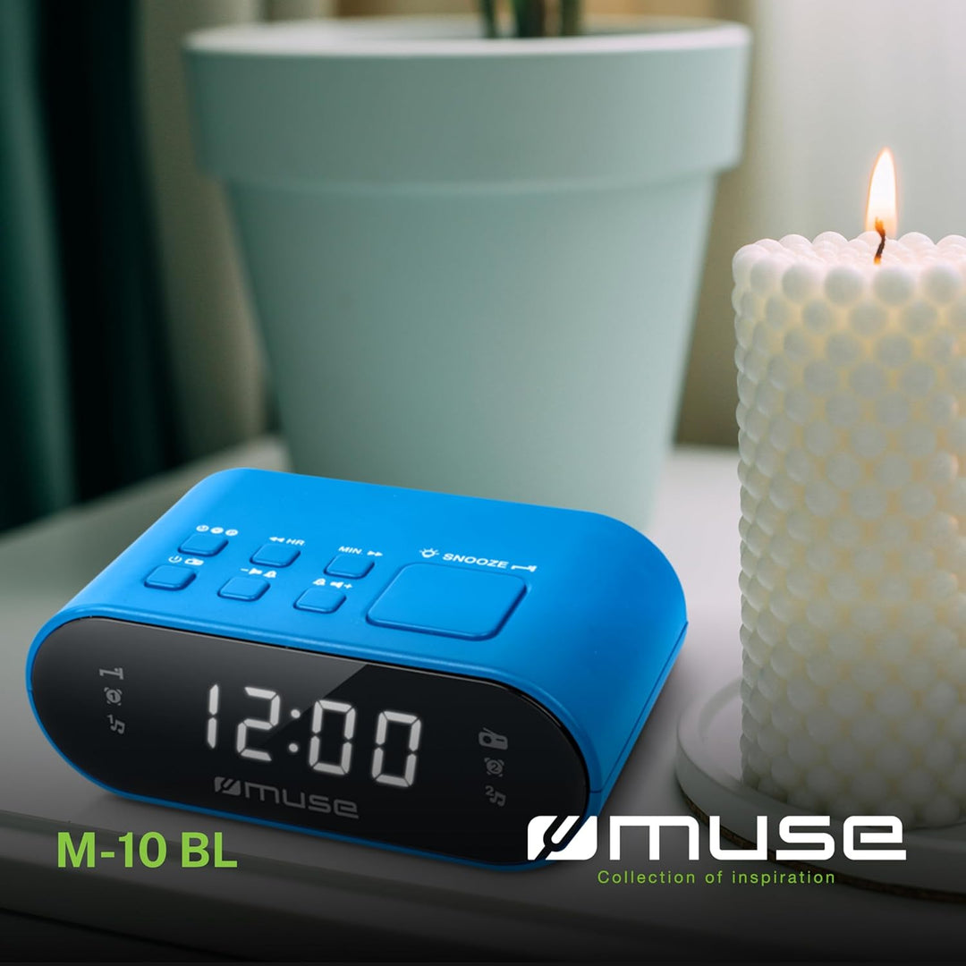 MUSE M-10 BL Radiowecker mit LED-Display, Zwei Weckzeiten, dimmbar, digitaler UKW-Tuner, 20 Sendersp