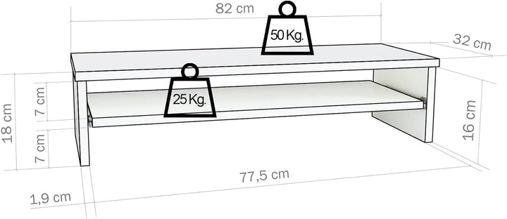 Henor, Monitorständer mit herausnehmbarer Ablage, TV-Bildschirmerhöhung, in FSC® Holz, 82 x 32 x 18