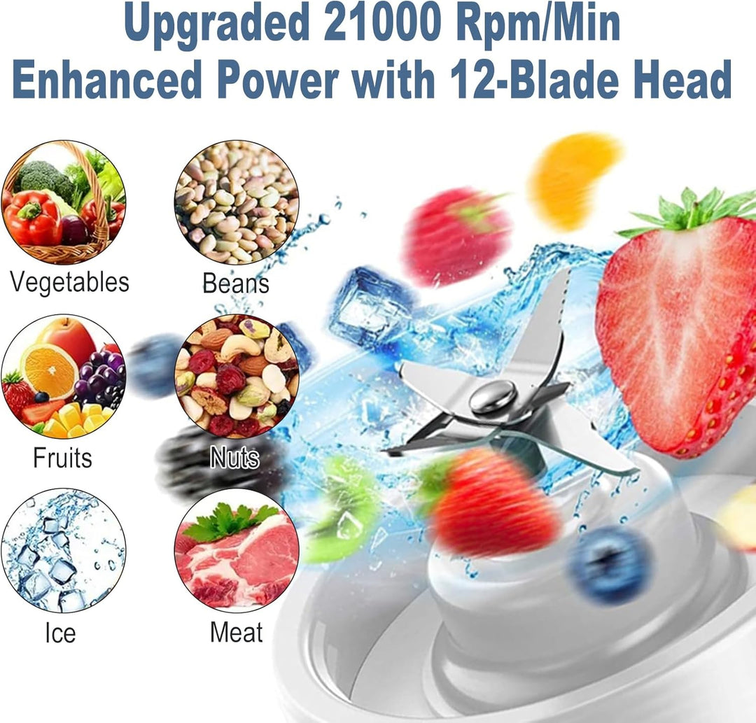 Tragbarer Mixer, 580 ml Persönlicher Mini Entsafter, Wiederaufladbarer Smoothie Maker, mit 12 Rostfr