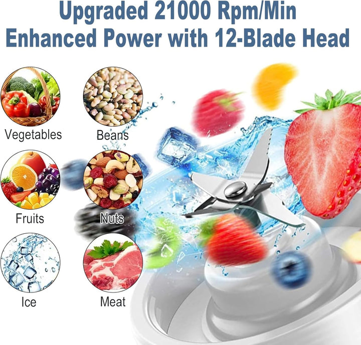 Tragbarer Mixer, 580 ml Persönlicher Mini Entsafter, Wiederaufladbarer Smoothie Maker, mit 12 Rostfr