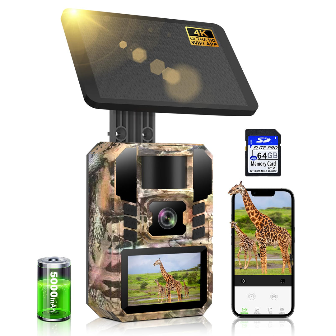 3 Wildkamera Solar, 4K/64MP Wildkamera WLAN mit Handyübertragung APP, Bewegungssensor, Nachtsicht, 0