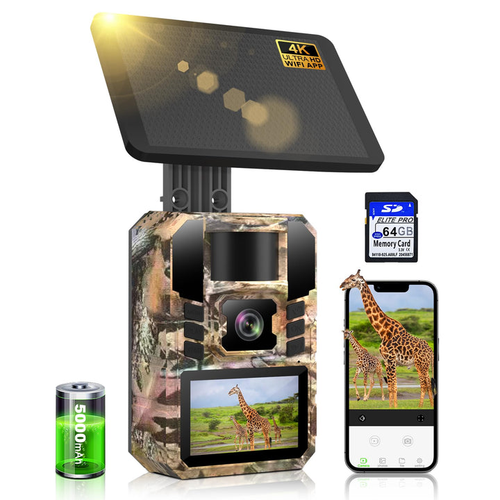 3 Wildkamera Solar, 4K/64MP Wildkamera WLAN mit Handyübertragung APP, Bewegungssensor, Nachtsicht, 0