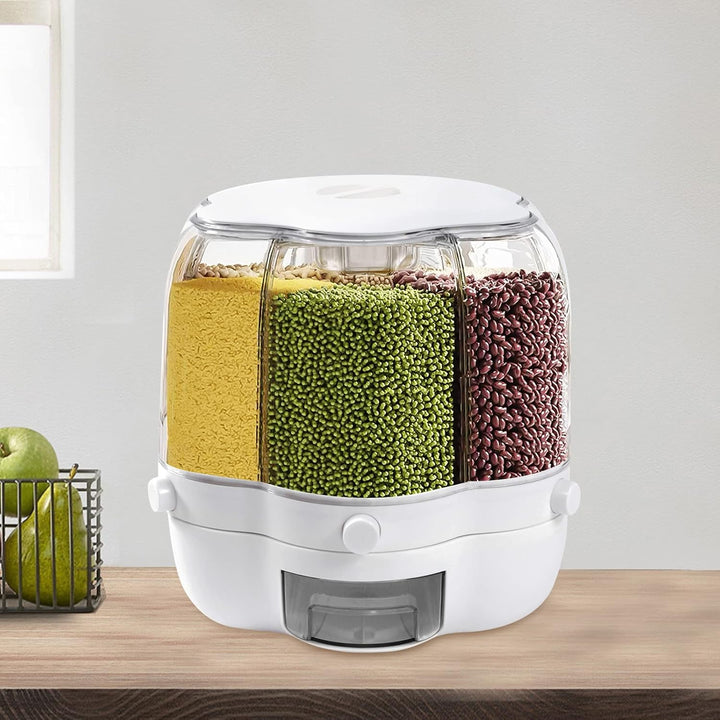 6-Gitter Reisspender Müslibehälter 360° Drehbarer Müslispender 8kg Kapazität PP/PET Material, Transp