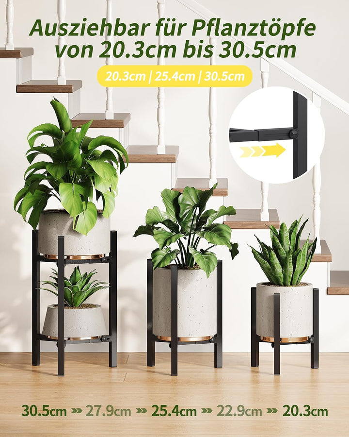 3er-Set Pflanzenständer Blumenständer Metall Blumenhocker Schwarz | Verstellbare Breite 20–30 cm, um