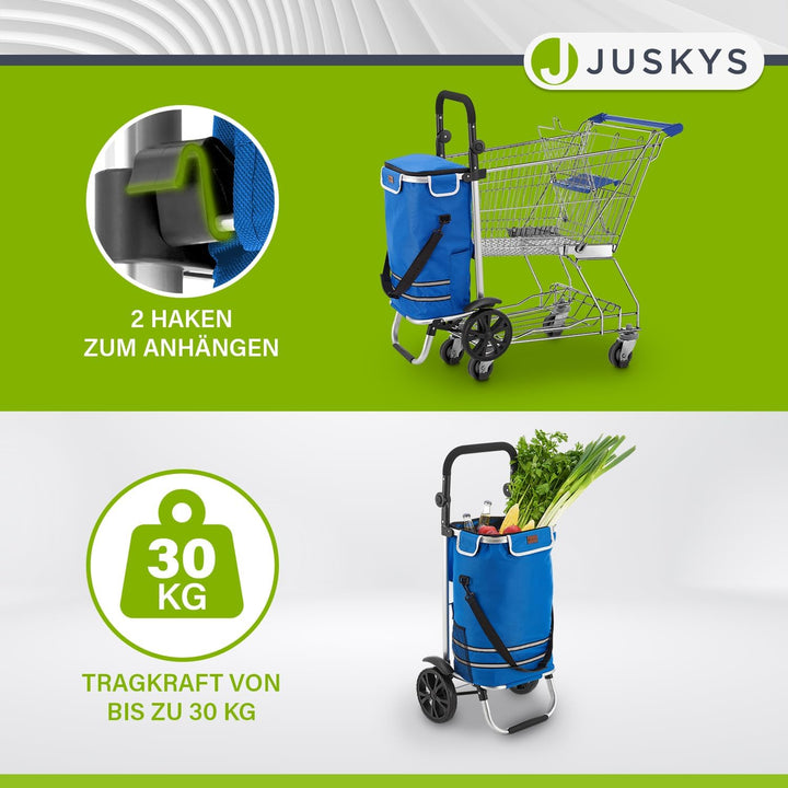 Juskys Einkaufstrolley 3in1 mit 2 Rollen für Shopping - 56 L Tasche abnehmbar - Trolley klappbar & m