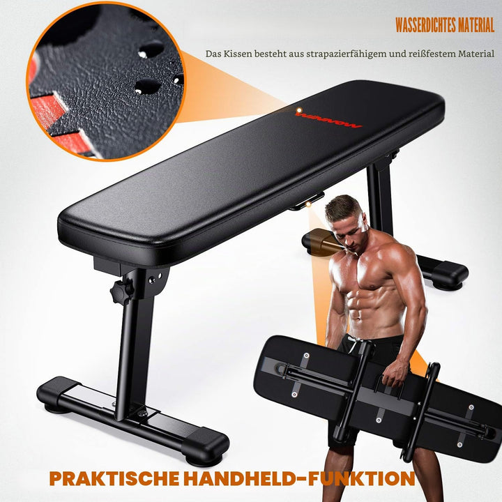 WINNOW Hantelbank Faltbare Trainingsbank mit Tragegriff Heimtraining multifunktionale-Flachesbank Sc